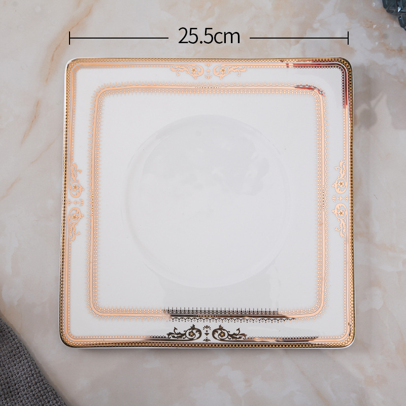Porcelanski servis za jelo — trodjelni set: misa i dvije tanjure, okrugli oblik, prugasti uzorak, lagani luksuzni stil, otporno na mikrovalnu