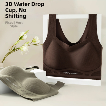 Be siūlių liemenėlė vestės stiliaus su 3D minkšta parama, šoninis suspaudimas ir kvadratinė iškirptė; trikampiai kaušeliai, vidutinio dydžio kaušelis, poliesterio audinys, padas nailonas