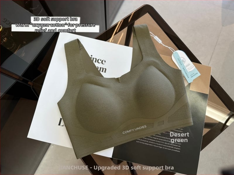 Be siūlių liemenėlė vestės stiliaus su 3D minkšta parama, šoninis suspaudimas ir kvadratinė iškirptė; trikampiai kaušeliai, vidutinio dydžio kaušelis, poliesterio audinys, padas nailonas