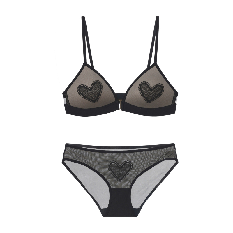 Francuski stil bežični grudnjak s tankim košaricama, čipka i vez, crvena, trokutasti oblik