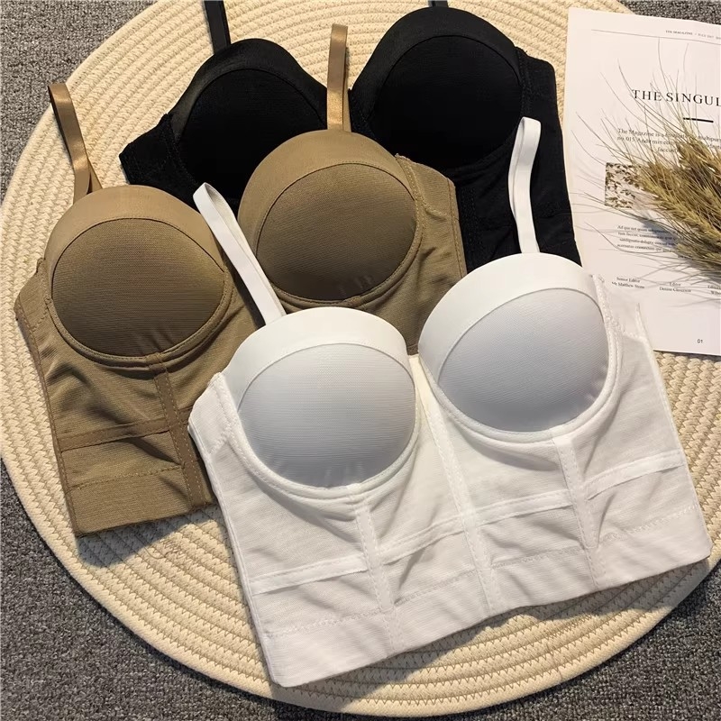 Тънък секси халтер-бюстие с рибена кост, 3/4 чашки, чашки от гъба, полиестер плат