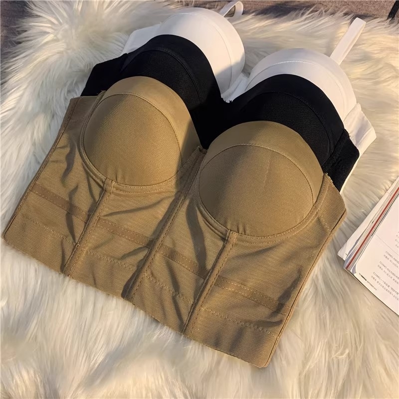 Тънък секси халтер-бюстие с рибена кост, 3/4 чашки, чашки от гъба, полиестер плат