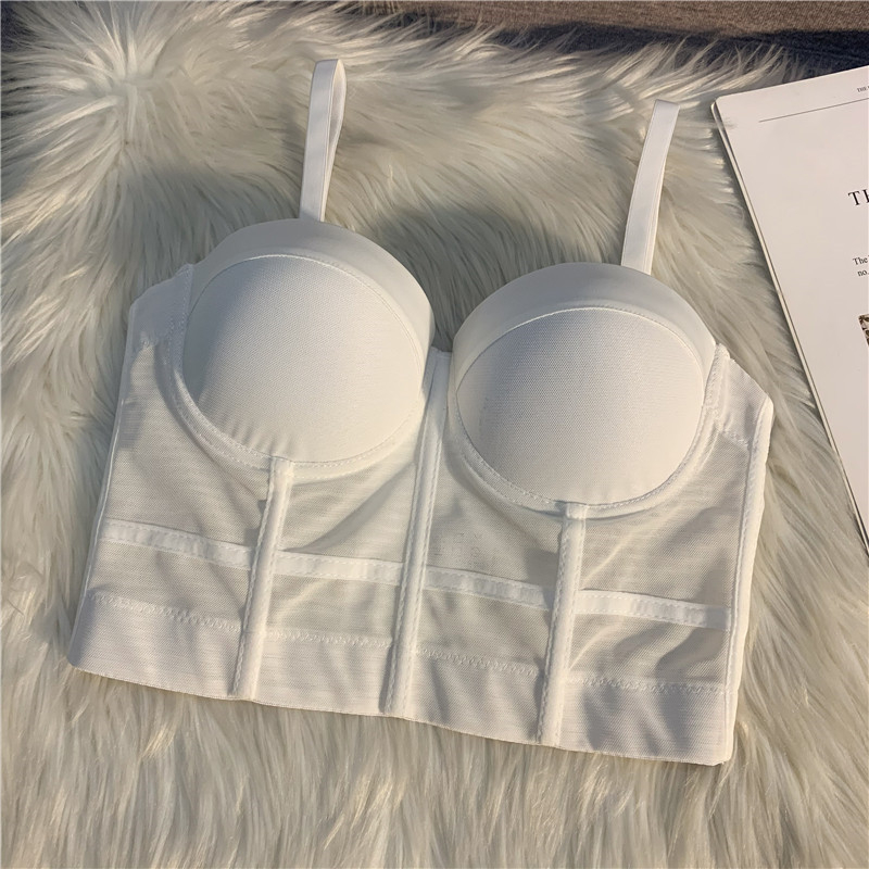 Тънък секси халтер-бюстие с рибена кост, 3/4 чашки, чашки от гъба, полиестер плат