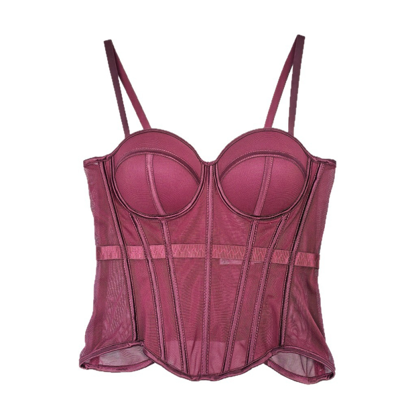 Корсет-потник с мрежесто плетиво, рибена кост, чашка 3/4, свалящи се двойни презрамки, закопчаване на 7 куки, вградени подплънки, стеснява талията и подчертава красив гръб