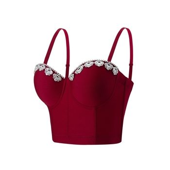 Потник с костована бюстова част, декорация от диаманти и перли, вградена подплата от пяна, подплата за бюст, тънък полиестер 101–120 г/м², лято 2025