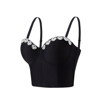 Потник с костована бюстова част, декорация от диаманти и перли, вградена подплата от пяна, подплата за бюст, тънък полиестер 101–120 г/м², лято 2025