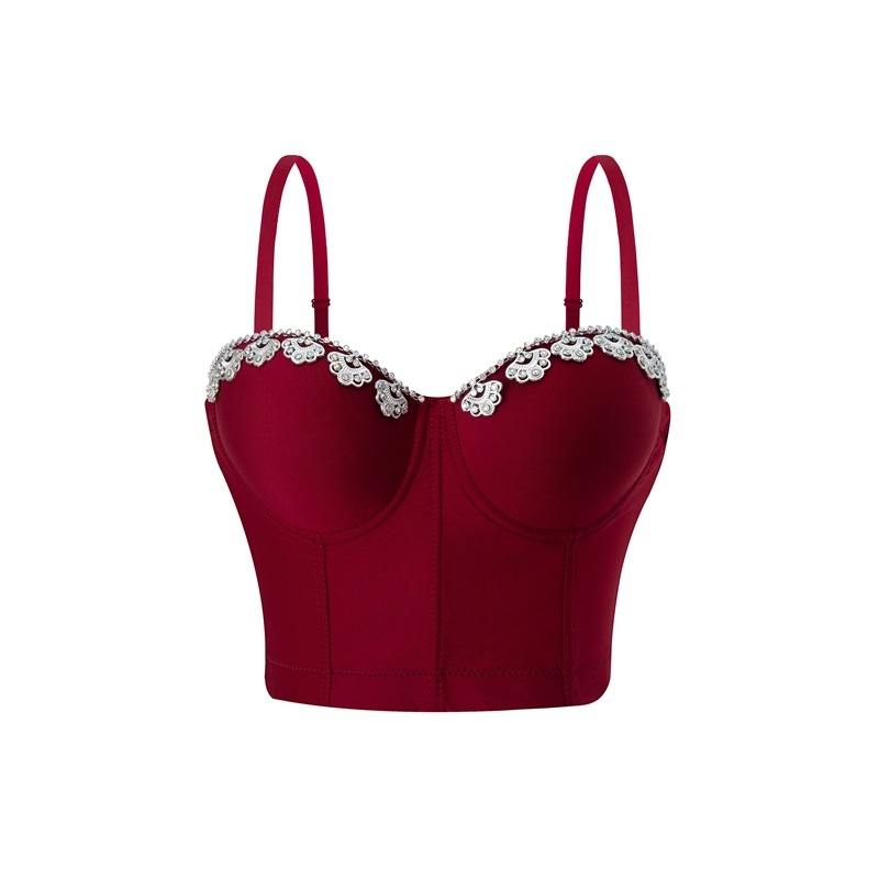 Потник с костована бюстова част, декорация от диаманти и перли, вградена подплата от пяна, подплата за бюст, тънък полиестер 101–120 г/м², лято 2025