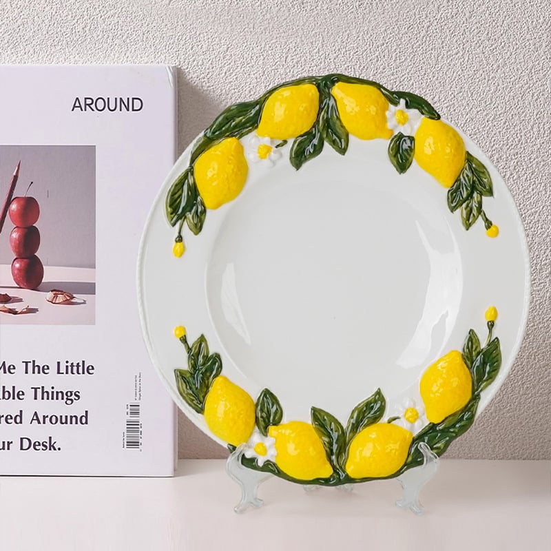 Byron Lemon Series keramička ploča – floralni uzorak pod glazurom, okruglog oblika, kompatibilna s mikrovalnom pećnicom, prilagodljivo