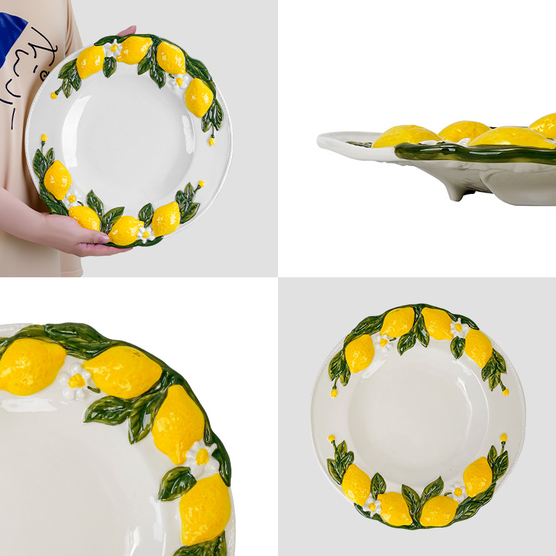 Byron Lemon Series keramička ploča – floralni uzorak pod glazurom, okruglog oblika, kompatibilna s mikrovalnom pećnicom, prilagodljivo