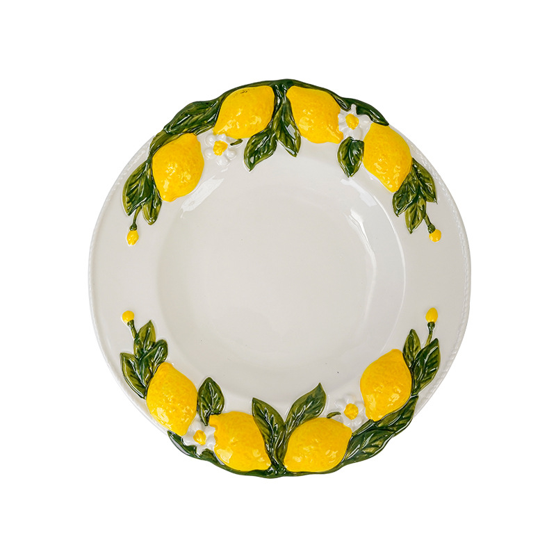 Byron Lemon Series keramička ploča – floralni uzorak pod glazurom, okruglog oblika, kompatibilna s mikrovalnom pećnicom, prilagodljivo
