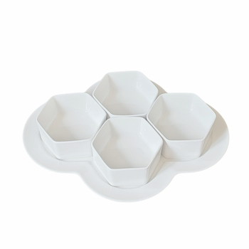 Porcelanski set tanjura s četiri odjeljka, nepravilan oblik, pogodan za mikrovalnu pećnicu, podglazurni završni sloj, stil Novi kineski stil