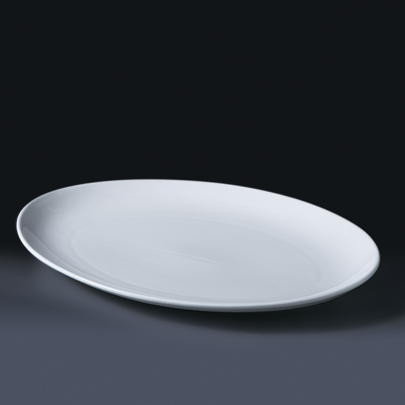Bijeli porcelanski tanjur za ribu, plitki ovalni tanjur, za hotele i restorane, porcelansko posuđe