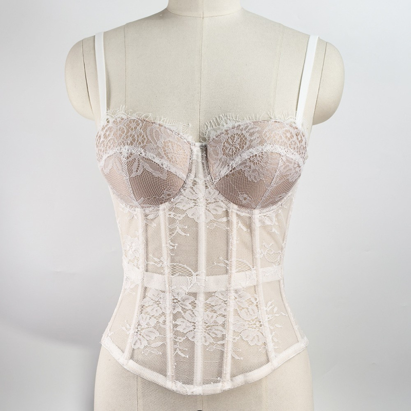 Čipkasti grudnjak s trakama i unutarnom potporom od kostiju, off-shoulder kratki top, jednobojan