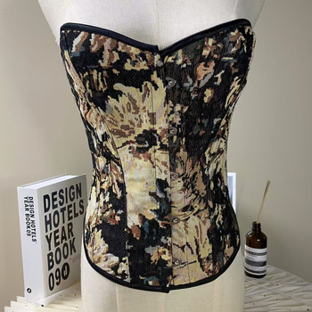 Корсет за тяло с фишбон ребра, дишащ полиестер плат, без презрамки, предно закопчаване, чашка 1/2, луксозен ретро стил