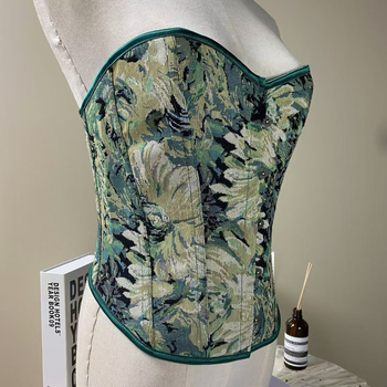 Корсет за тяло с фишбон ребра, дишащ полиестер плат, без презрамки, предно закопчаване, чашка 1/2, луксозен ретро стил