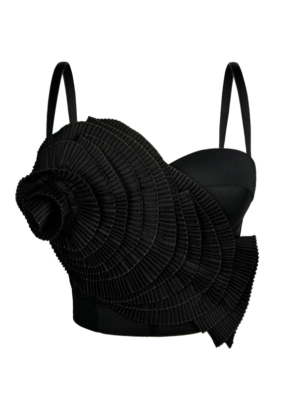 Top s trakama sling, uski kroj, ultra kratka duljina ≤40 cm, 3D cvjetni uzorak, odvojive naramenice