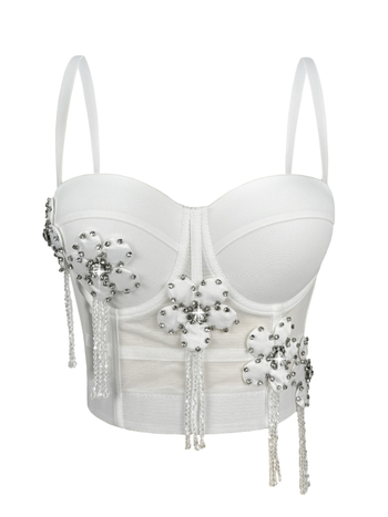 Fishbone bustier camisole top s cvjetnim uzorkom, poluprozirno, odvojive naramenice, sling stil, poliester