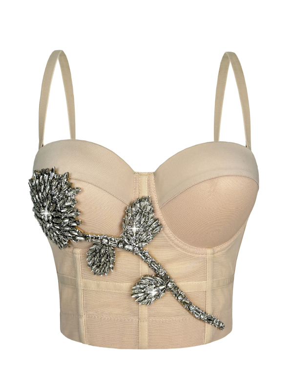 Slings style cami top s trodimenzionalnim rhinestone motivom, uski kroj, odvojive naramenice, poliester