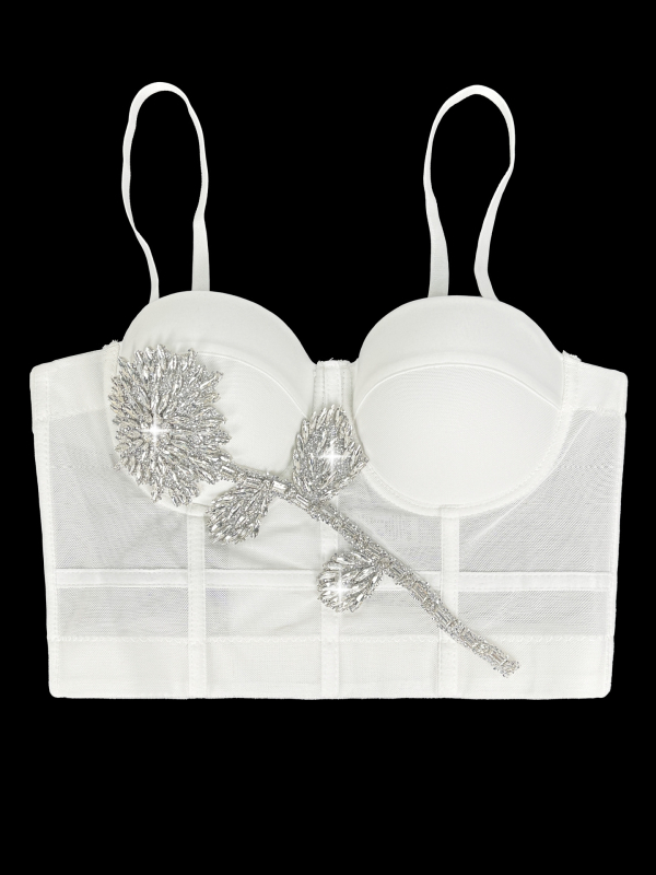 Slings style cami top s trodimenzionalnim rhinestone motivom, uski kroj, odvojive naramenice, poliester