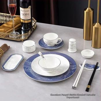 Hotellilaua serveerimisekomplekt keramikast, uus Hiina stiil, kaulporcelian >45% sisu, logotüübi trükkimine saadaval