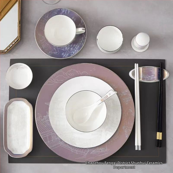 Hotellilaua serveerimisekomplekt keramikast, uus Hiina stiil, kaulporcelian >45% sisu, logotüübi trükkimine saadaval