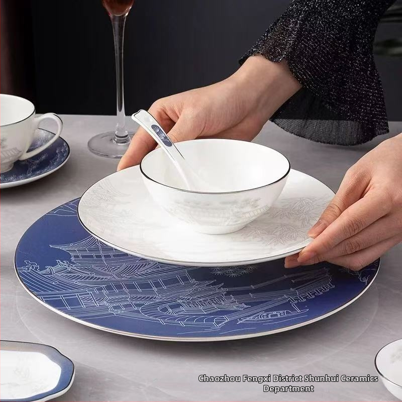 Hotellilaua serveerimisekomplekt keramikast, uus Hiina stiil, kaulporcelian >45% sisu, logotüübi trükkimine saadaval