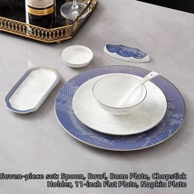 Hotellilaua serveerimisekomplekt keramikast, uus Hiina stiil, kaulporcelian >45% sisu, logotüübi trükkimine saadaval