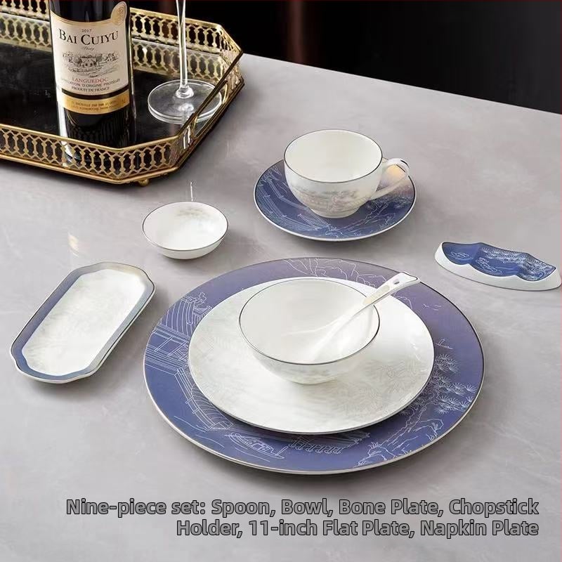 Hotellilaua serveerimisekomplekt keramikast, uus Hiina stiil, kaulporcelian >45% sisu, logotüübi trükkimine saadaval
