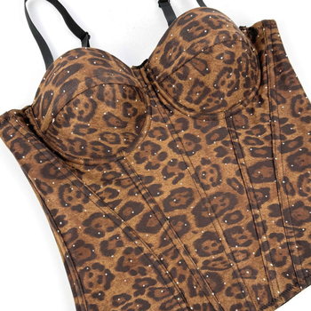 Kratka majica s leopard printom od poliestera, s uklonjivim trakama, elastična korset za oblikovanje tijela, uski kroj, gotički stil