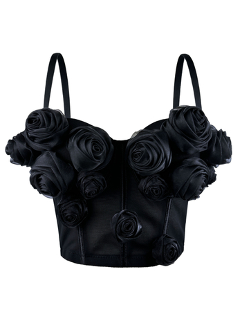 Montisha sling top s mrežastim materijalom i trodimenzionalnim cvjetovima, ženski slim fit, ultra kratka duljina ≤40 cm