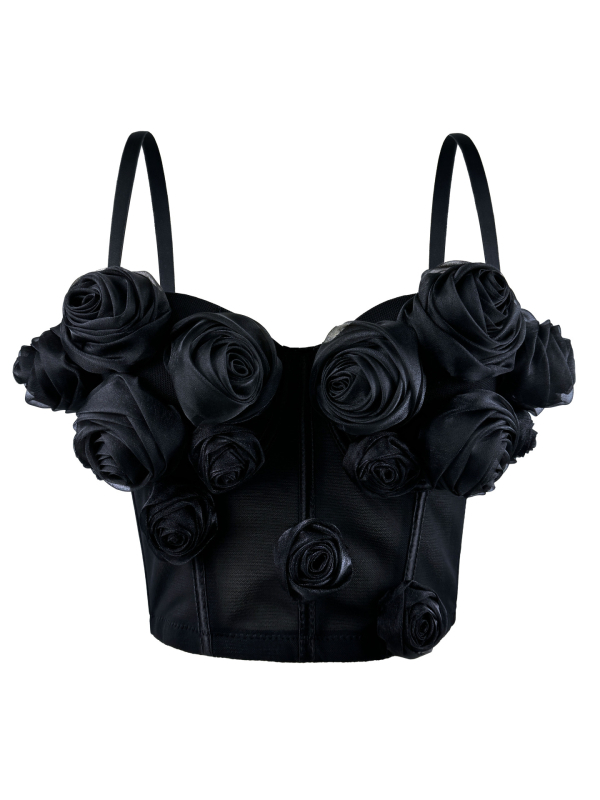 Montisha sling top s mrežastim materijalom i trodimenzionalnim cvjetovima, ženski slim fit, ultra kratka duljina ≤40 cm