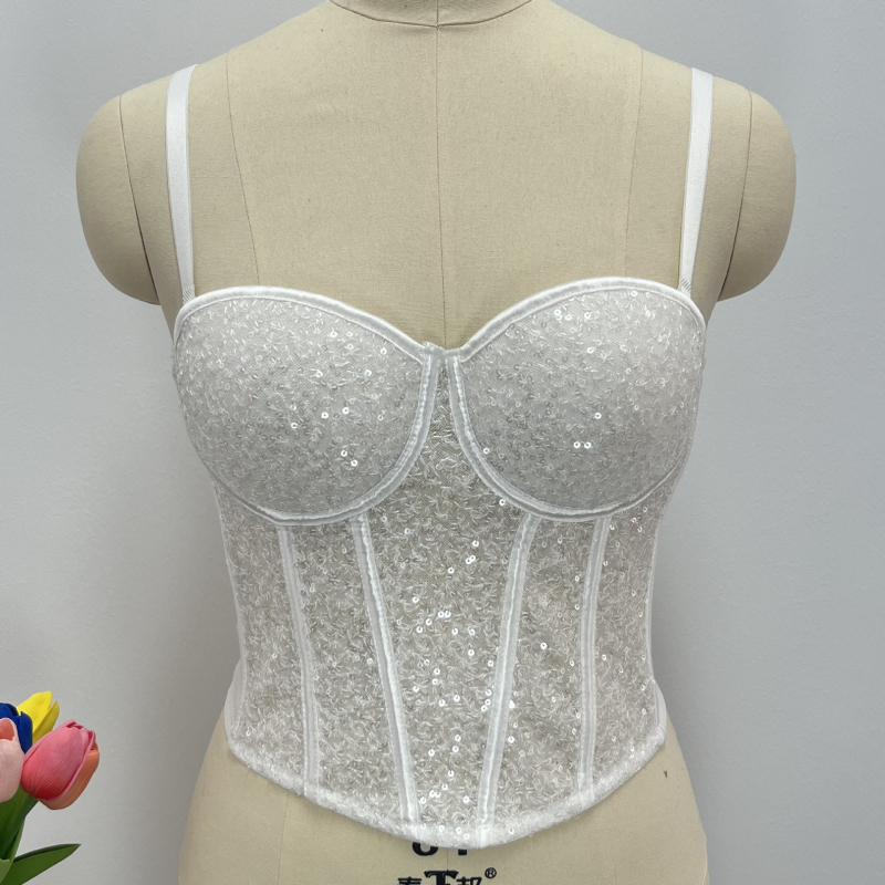 Талия-оформящ бюстие с рибешка кост и пайети – мрежеста материя, подвижни двойни презрамки