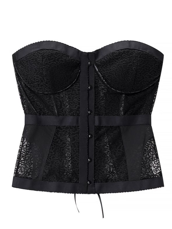 Γυναικεῖο Τοπ Χωρίς Τιράντες με Δομή Κορσέ και Δαντελένη Επένδυση, Στενή Γραμμή, Πολυεστέρας