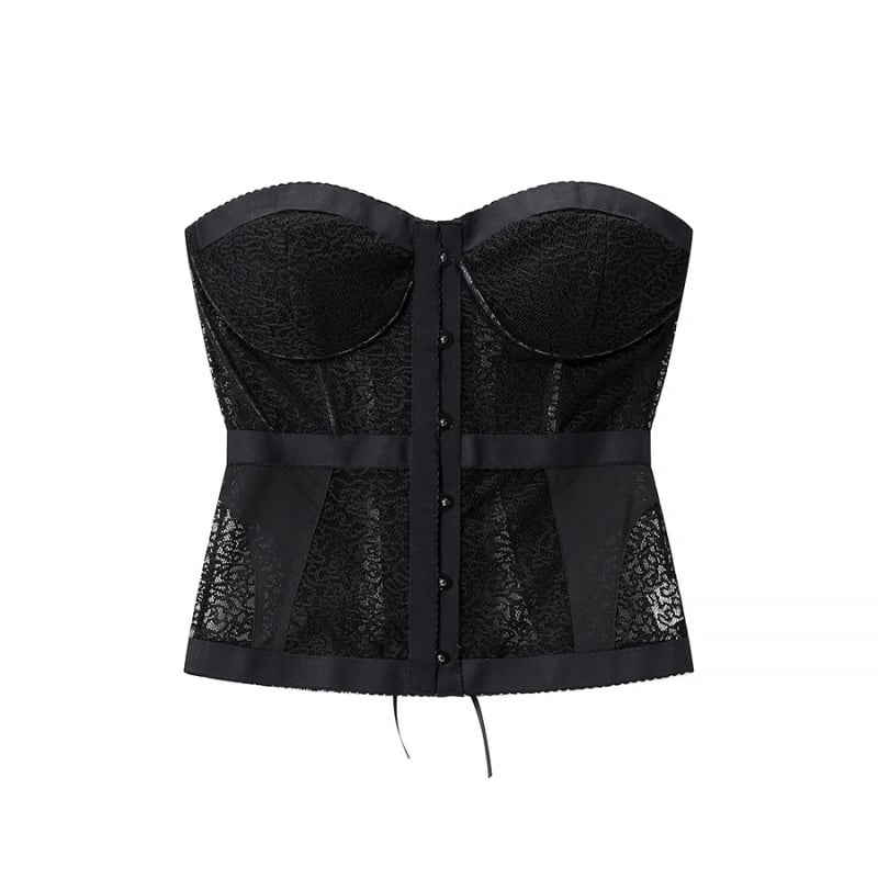 Γυναικεῖο Τοπ Χωρίς Τιράντες με Δομή Κορσέ και Δαντελένη Επένδυση, Στενή Γραμμή, Πολυεστέρας