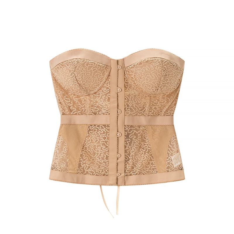 Γυναικεῖο Τοπ Χωρίς Τιράντες με Δομή Κορσέ και Δαντελένη Επένδυση, Στενή Γραμμή, Πολυεστέρας