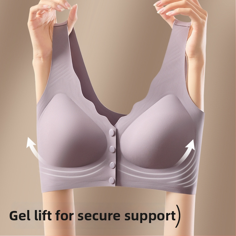 Podprsenka na dojčenie s predným zapínaním, bez kovových prvkov, vestový štýl, pre matky počas dojčenia (40–60 rokov) — plné košíky, stredne tvarované košíky, látka Ice Silk/Nylon, podšívka Spandex, ramienka pevné dvojité