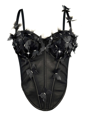 Ženski bustier u sling stilu s kostima i kristalima leptira; uski kroj; kratka duljina