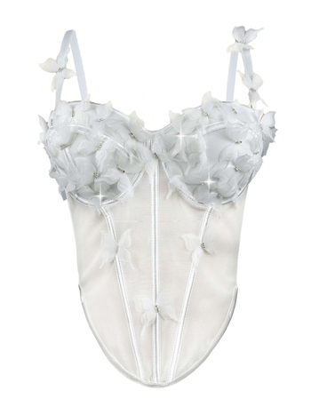 Ženski bustier u sling stilu s kostima i kristalima leptira; uski kroj; kratka duljina