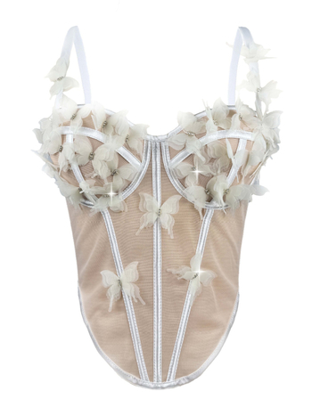 Ženski bustier u sling stilu s kostima i kristalima leptira; uski kroj; kratka duljina