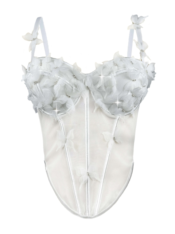 Ženski bustier u sling stilu s kostima i kristalima leptira; uski kroj; kratka duljina