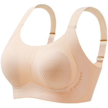 Бюстгальтер, дишащ нейлон, чашки с дизайн Rabbit Ear, тънки формовани чашки, фиксирани двойни презрамки, закопчаване с четири реда куки, основен плат 70–80% нейлон