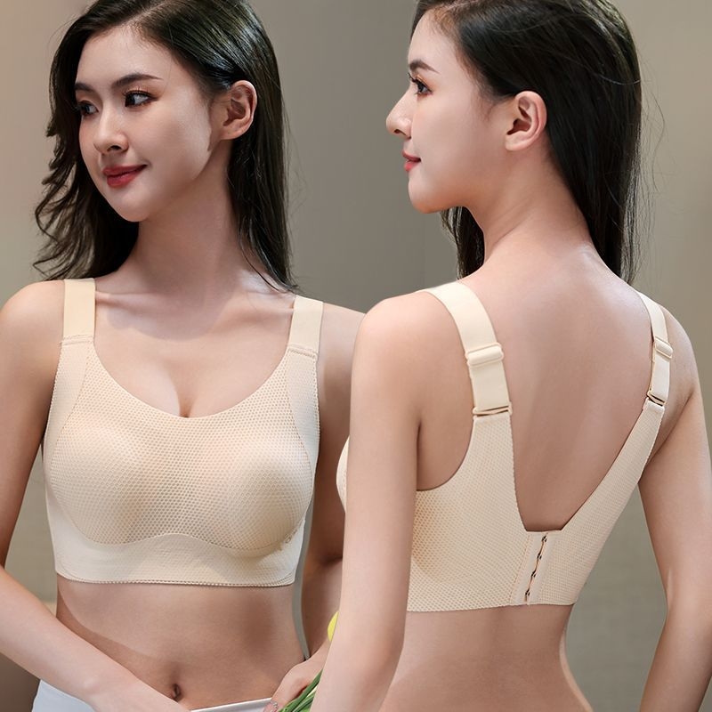 Бюстгальтер, дишащ нейлон, чашки с дизайн Rabbit Ear, тънки формовани чашки, фиксирани двойни презрамки, закопчаване с четири реда куки, основен плат 70–80% нейлон