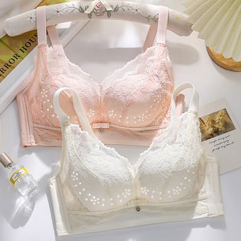 Дантелена безжична бюстгальтер с термо-чувствителни перфорирани чаши, push-up, 3/4 чашка, странична поддръжка