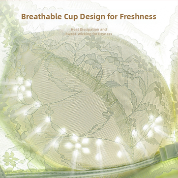 Дантелена безжична бюстгальтер с термо-чувствителни перфорирани чаши, push-up, 3/4 чашка, странична поддръжка