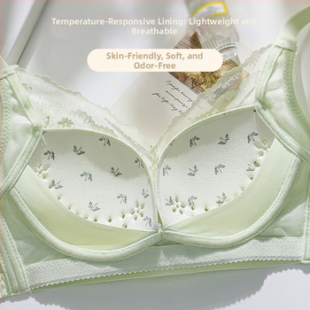 Дантелена безжична бюстгальтер с термо-чувствителни перфорирани чаши, push-up, 3/4 чашка, странична поддръжка