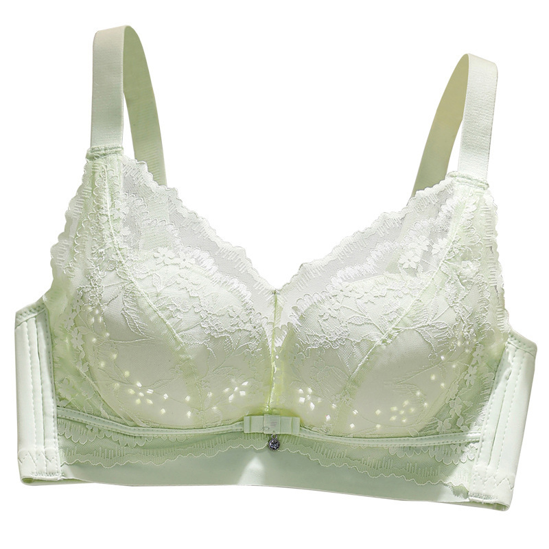 Дантелена безжична бюстгальтер с термо-чувствителни перфорирани чаши, push-up, 3/4 чашка, странична поддръжка