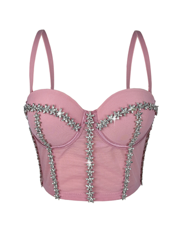 Montisha Camisole Top, Slim-Fit Poliester, S Odvojivim Trakama, Ugrađene Podloške Za Grudi, Riba-kost sa Zvjezdanim Dijamantima
