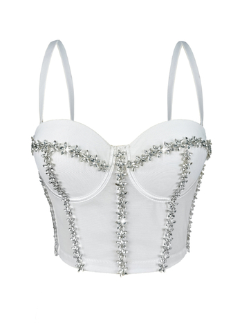 Montisha Camisole Top, Slim-Fit Poliester, S Odvojivim Trakama, Ugrađene Podloške Za Grudi, Riba-kost sa Zvjezdanim Dijamantima