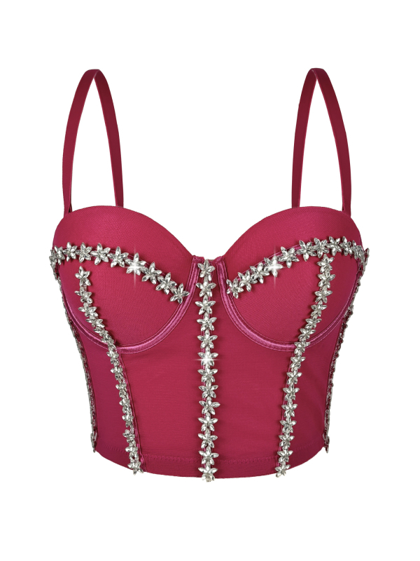 Montisha Camisole Top, Slim-Fit Poliester, S Odvojivim Trakama, Ugrađene Podloške Za Grudi, Riba-kost sa Zvjezdanim Dijamantima