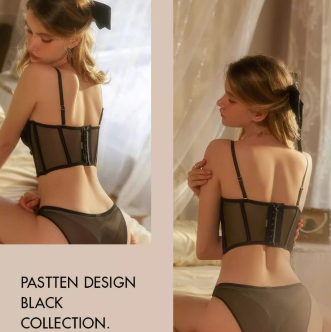 Френски стил дантелен бюстгальтер с повдигане, комплект бельо, чашка 3/4, формова чашка – тънък върх и дебело дъно